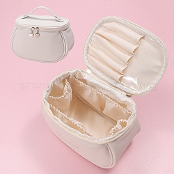 Grand sac de rangement de maquillage portable en cuir pu imperméable, trousse de toilette multifonctionnelle, avec chaînette, beige, 14x21x14 cm