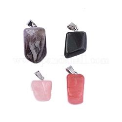 4pcs 4 pendentifs de pierres précieuses naturelles et synthétiques de style, avec cliquet en acier inoxydable, pépites, couleur inoxydable, 15~35x10~20x5~15mm, Trou: 3x7.5mm, 1pc / style
