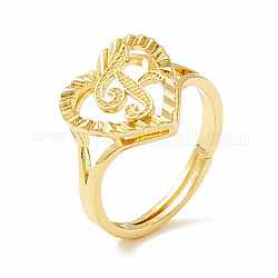 18KGP本金メッキ真鍮アルファベット調節可能なリング  女性のための最初の約束の指輪を持つ心  カドミウムフリー＆鉛フリー  文字.f  usサイズ5 1/4(15.9mm)