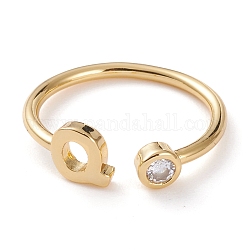Latón micro pave anillos de brazalete de circonio cúbico, anillos abiertos, Plateado de larga duración, real 18k chapado en oro, letter.q, nosotros tamaño 6, diámetro interior: 17 mm