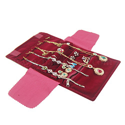 Borse per gioielli in velluto, rotolo di gioielli da viaggio portatile per orecchini, braccialetti, confezione di collane, rettangolo, firebrick, 29x16.5cm