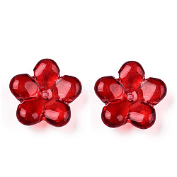 Perle di vetro trasparente, fiore, rosso scuro, 21x21.5x7mm, Foro: 1.8 mm