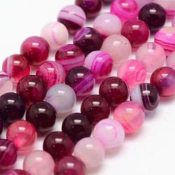 Chapelets de perles en agate rayée naturelle/agate à bandes, ronde, Grade a, teints et chauffée, rose foncé, 4mm, Trou: 1mm, Environ 95 pcs/chapelet, 14.5 pouce