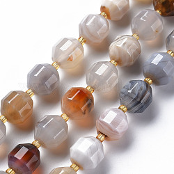 Chapelets de perles en agate à rayures naturelles/agates à bandes, teinte, facette, avec des perles de rocaille, perles de prisme à double pointe, Toupie, colorées, 10.5~12.5x10~11.5mm, Trou: 1.5mm, Environ 27~29 pcs/chapelet, 14.25 pouce ~ 15.16 pouces (36.2 cm ~ 38.5 cm)
