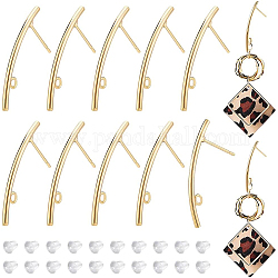 BENECREAT 16Pcs 18K Gold Plated Long Strip Earring Studs with Loops, Brass Stud Earring Findings with 40Pcs Plastic Ear Nuts for DIY Crafts Earring Making, Hole: 2.5mm