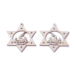 Pendentifs en bois non teint, pour juif, étoile de david, blanc antique, 79x78~79x2.5mm, Trou: 2.5mm