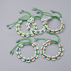 Verstellbare Kranz geflochtene Perlenarmbänder, Quadratisches Knotenarmband mit Nylonfaden, mit Glasperlen, Mischfarbe, 2-1/8 Zoll (54 mm) ~ 3-3/8 Zoll (86 mm)
