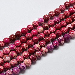 Natural Imperial Jasper Beads Strands, Round, Dyed, Crimson, 6mm, Hole: 1mm, about 62pcs/strand, 15 inch