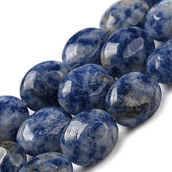 Perles de jaspe tache bleue naturelle, Ovale Plat, 10x8x5.5mm, Trou: 0.8mm, Environ 39 pcs/chapelet, 15.47'' (39.3 cm)
