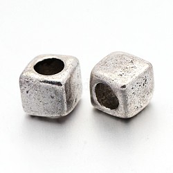 Bolas de plata tibetana del cubo, sin plomo y el cadmio, plata antigua, aproximamente 6.5 mm de ancho, 6.5 mm de largo, agujero: 3.5 mm