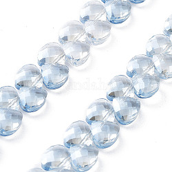 Galvanoplastie des brins de perles de verre triangulaires, facette, poire plaquée lustre, lumière bleu ciel, 9x10x5mm, Trou: 1mm, Environ 100 pcs/chapelet, 23.62'' (60 cm)