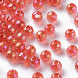 Abalorios de acrílico transparentes, color de ab chapado, redondo, rojo naranja, 6x5mm, agujero: 1.8 mm, aproximamente 440 unidades / 50 g