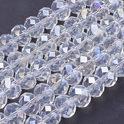 Abalorios de vidrio electroplate hebras, color de ab chapado, facetados, rerondana plana, claro ab, 12x8mm, agujero: 1 mm, aproximamente 72 pcs / cadena