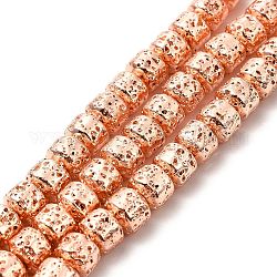 Fili di perle di roccia lavica naturale elettrodeposta, rondelle, placcato oro rosa, 6x7mm, Foro: 1 mm, circa 67~68pcs/filo, 15.35~15.63 pollice (39~39.7 cm)