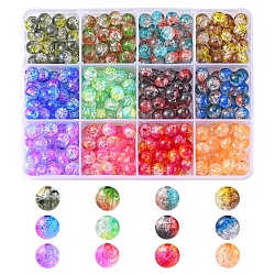 360pcs 12 perles acryliques craquelées transparentes de style, ronde, couleur mixte, 8x7.5mm, Trou: 1.8mm, à propos 30pcs / couleur