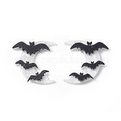 Pendente acrilico opaco, luna con ciondoli pipistrelli, tema di Halloween, bianco, 35.5x34x4mm, Foro: 1.6 mm, 2 pc / set