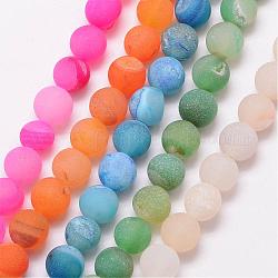 Natural Druzy Geode Agate Bead Strands, Frosted, Round, Dyed & Heated, Grade A, Mixed Color, 8mm, Hole: 1mm, about 47pcs/strand, 15 inch