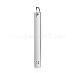 201 Stainless Steel Bar Tag Pendants, with Rhinestone, Rectangle, Crystal, Stainless Steel Color, 32x3x1.5mm, Hole: 3mm