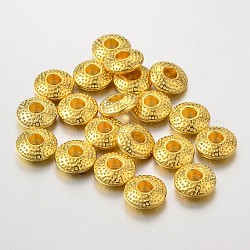 Tibetan Style Alloy Spacer Beads, Lead Free & Cadmium Free & Nickel Free, Flat Round, Golden, 8x3mm, Hole: 2.5mm.
