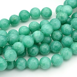 Abalorios naturales del jade hebras, redondo, teñido, verde mar medio, aproximamente 10 mm de diámetro, agujero: 1 mm, aproximamente 40 unidades / cadena, 16 pulgada