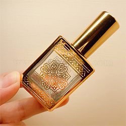 Botellas de spray de bomba de vidrio con patrón floral, botella recargable de perfume, dorado, 7.85x3.65x2.9 cm, capacidad: 15ml (0.51fl. oz)