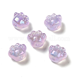 UV Plating Rainbow Iridescent Acrylic Beads, Paw Print, Plum, 13x15.5x10.5mm, Hole: 3mm