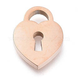 304 Stainless Steel Pendants, Laser Cut, Heart Lock, Rose Gold, 11.7x8.7x1.7mm, Hole: 2.5x3.5mm