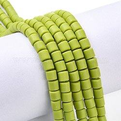 Chapelets de perles en pâte polymère, colonne, jaune vert, 5~7x6mm, Trou: 1.5~2mm, Environ 61~69 pcs/chapelet, 15.74 pouce