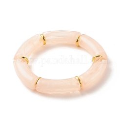 Acrylic Tube Beaded Stretch Bracelets, with Brass Beads, Bisque, Inner Diameter: 2-1/8 inch(5.5cm)