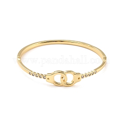 Bracelet jonc double anneau interlock zircone cubique, bracelet articulé en laiton pour femme, sans plomb et sans cadmium, véritable 18k plaqué or, diamètre intérieur: 2-1/4 pouce (5.6 cm) x 2 pouces (5 cm)