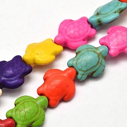 Teñidos abalorios turquesas sintéticas hebras, tortugas marinas, color mezclado, 17~18x14x6~8mm, agujero: 1 mm, aproximamente 23 pcs / cadena, 15 pulgada