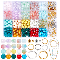 Pandahall elite bricolage perles fabrication de bijoux kit de recherche, y compris les perles d'espacement rondes en verre et en fer, cadres en alliage et laiton, couleur mixte, 860 pcs / boîte