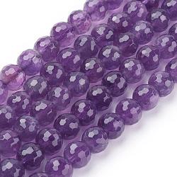 Chapelets de perles en améthyste naturelle, ronde, facette, violet, 8mm, Trou: 1mm, 23 pcs / chapelet, 8 pouce