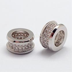 Perles de zircone cubique micro pave en Laiton, colonne, Perles avec un grand trou   , sans plomb et sans nickel, platine, 10x5.5mm, Trou: 6mm