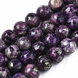 Assembled Synthetic Charoite and Pyrite Beads Strands, Round, 8mm, Hole: 1mm, about 51~52pcs/strand, 16.14 inch(41cm)