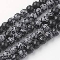 Natural Snowflake Obsidian Bead Strands, Round, 8~8.5mm, Hole: 1mm, about 45~47pcs/strand, 14.9 inch(38cm)