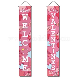 Panneau en polyester suspendu à la porte rectangulaire pour le festival, pour les fournitures de décoration de fête de festival, bienvenue saint valentin, rose, 180x30 cm, 2 pièces / kit