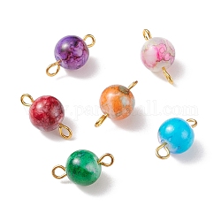 Two Tone Opaque Resin Connector Charms, with Golden Tone Brass Loops, Round, Mixed Color, 14.5x8.5mm, Hole: 2mm