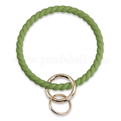 Porte-clés bracelet en silicone, avec anneau de porte à ressort en alliage, or, vert olive, 14x8.7 cm