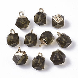 Charms in vetro galvanizzato, con anelli superiori in ferro placcato in oro, perline rotonde con taglio a stella, oliva, 12x10x10mm, Foro: 1.8 mm