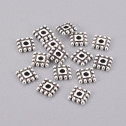 Tibetan Style Alloy Spacer Beads, Cadmium Free & Nickel Free & Lead Free, Square, Antique Silver, 7x7x2mm, hole: 2mm