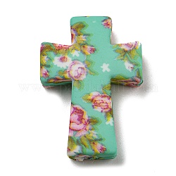 Kreuz mit Blumen-Silikon-Fokalperlen, Kauperlen für Beißringe, diy pflege halsketten machen, Aquamarin, 35x25x8 mm, Bohrung: 2 mm