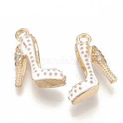 Colgantes de tacones de aguja de esmalte de aleación, sin plomo y cadmio, con diamante de imitación, zapatos de tacón alto, la luz de oro, blanco cremoso, 17.5x14x6mm, agujero: 2 mm