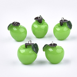 Ciondoli di resina, con i risultati di ferro tono platino, cibo imitazione, mela, verde lime, 23~27x21~22x19~20mm, Foro: 2 mm