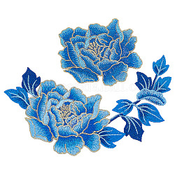 NBEADS 2 Pcs Embroidery Peony Flowers Patches, 2 Styles Sew on Peony Floral Patches DIY Embroidered Appliques for Clothes Decoration Repair Sewing Craft, Cornflower Blue