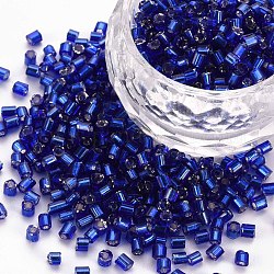 8/0 Glass Bugle Beads, Silver Lined, Blue, 2.5~3x2.5mm, Hole: 1mm, about 15000pcs/pound
