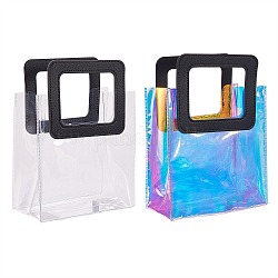 2 Farben PVC Laser transparente Tasche, Tragetasche, mit pu ledergriffen, für Geschenk- oder Geschenkverpackungen, Rechteck, Schwarz, fertiges Produkt: 25.5x18x10cm, 1 Stück / Farbe, 2 Stück / Set