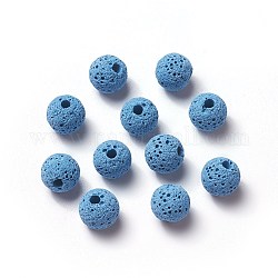 Ungewachste natürliche Lavasteinperlen, für ätherische Parfümperlen, Aromatherapieperlen, gefärbt, Runde, Verdeck blau, 8.5 mm, Bohrung: 1.5~2 mm
