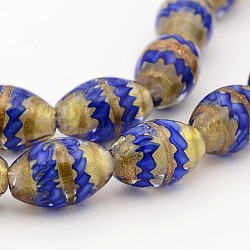 Handmade Gold Sand Lampwork Oval Beads Strands, Blue, 18~19x12mm, Hole: 3mm, about 20pcs/strand, 14.5inch
