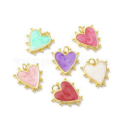 Rack Plating Brass Enamel Pendants, with Jump Ring, Lead Free & Cadmium Free, Heart Charm, Real 18K Gold Plated, Mixed Color, 19x18x3mm, Hole: 3.5mm